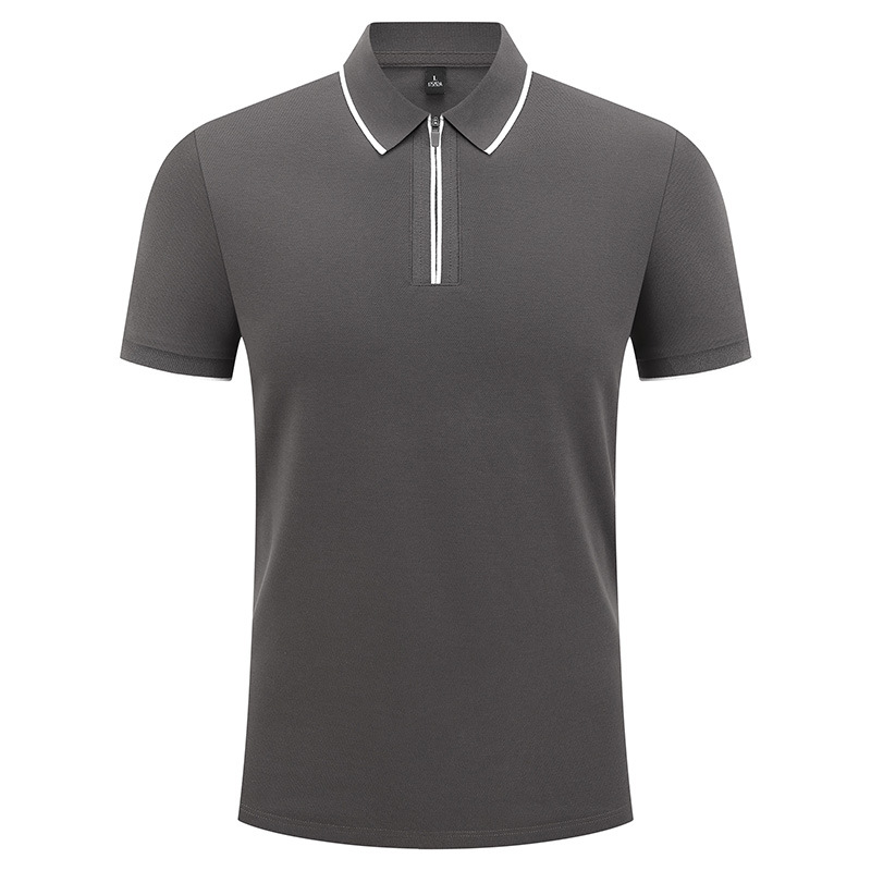 Camiseta de negocios para hombre con cuello de cinta de gama alta, polo de hombre de manga corta con cremallera, logotipo personalizado de alta gama