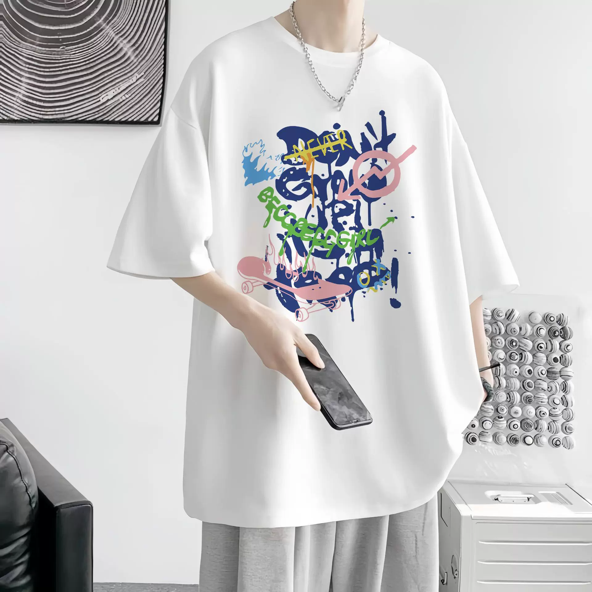 港风潮牌高街美式短袖T恤男夏季2025新款宽松半袖ins重磅纯棉体恤