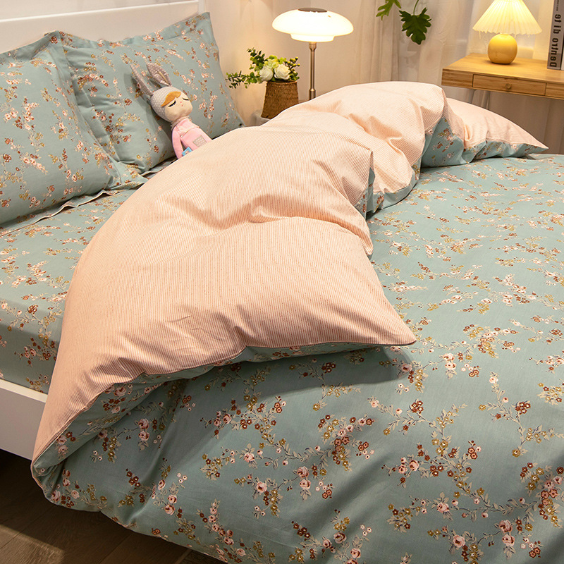 Ropa de cama de algodón de cuatro piezas de algodón 2025 nuevo estilo fresco edredón floral ropa de cama de dormitorio de tres piezas para cuatro estaciones