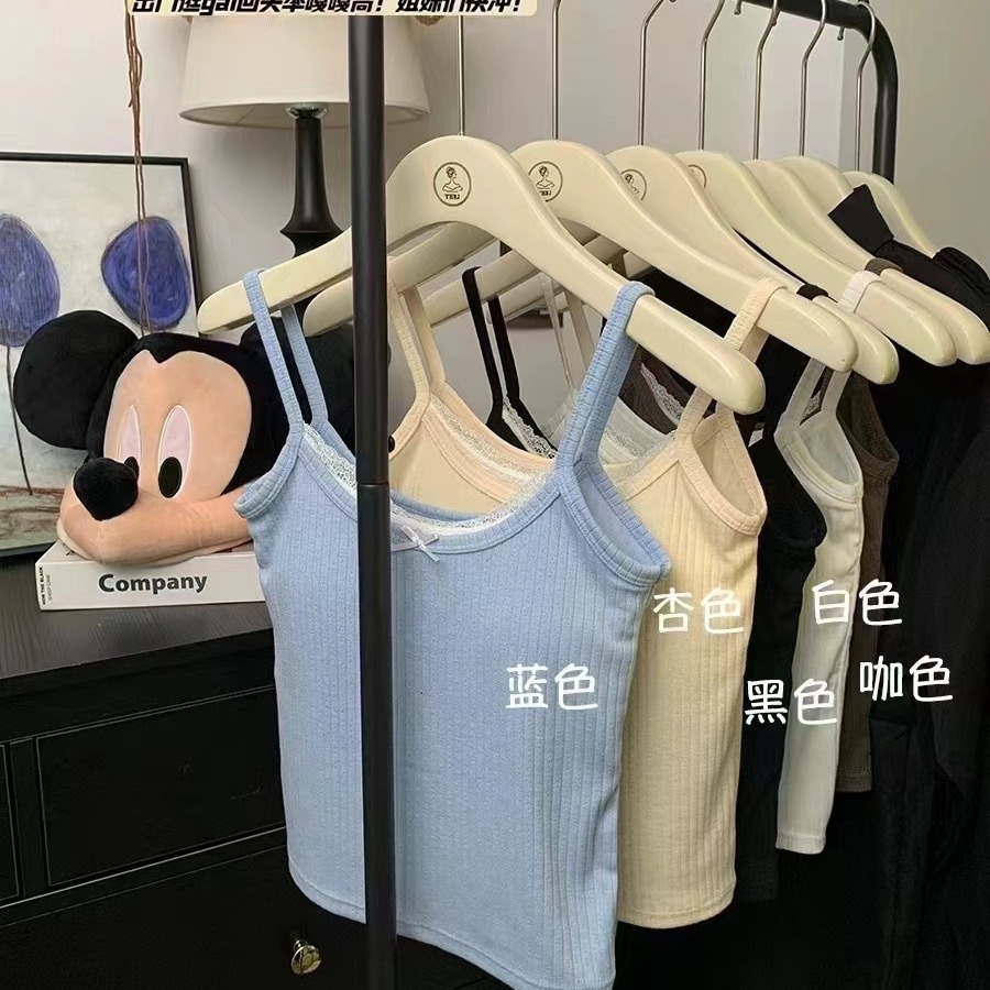 1082# Sweet Pure Desire Wind Camisole Women's Summer Inner Wear Outer Wear with Chest Pad Lace Bow