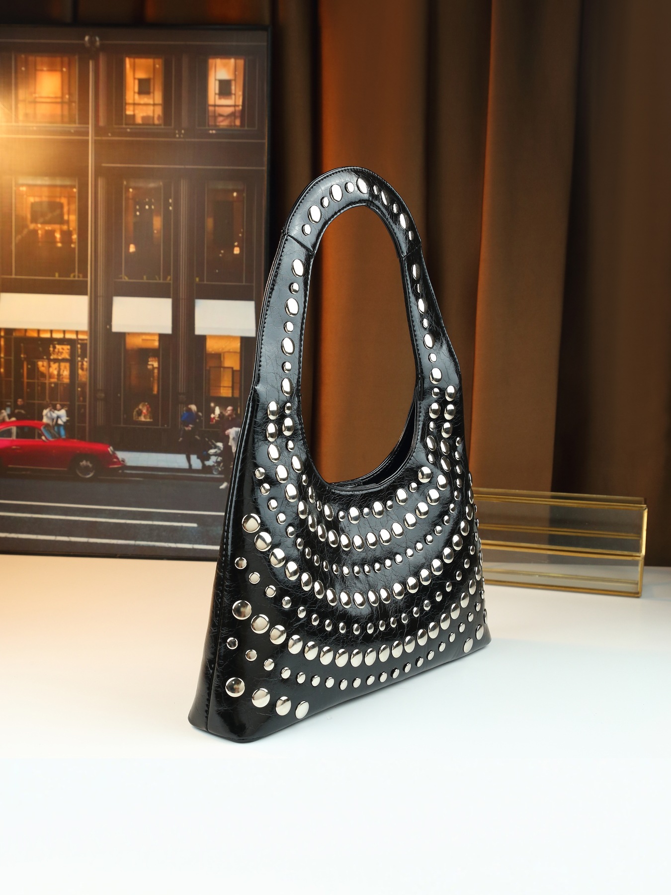 Borsa a mano con borchie da donna borsa a spalla stile punk cool_voghion.com