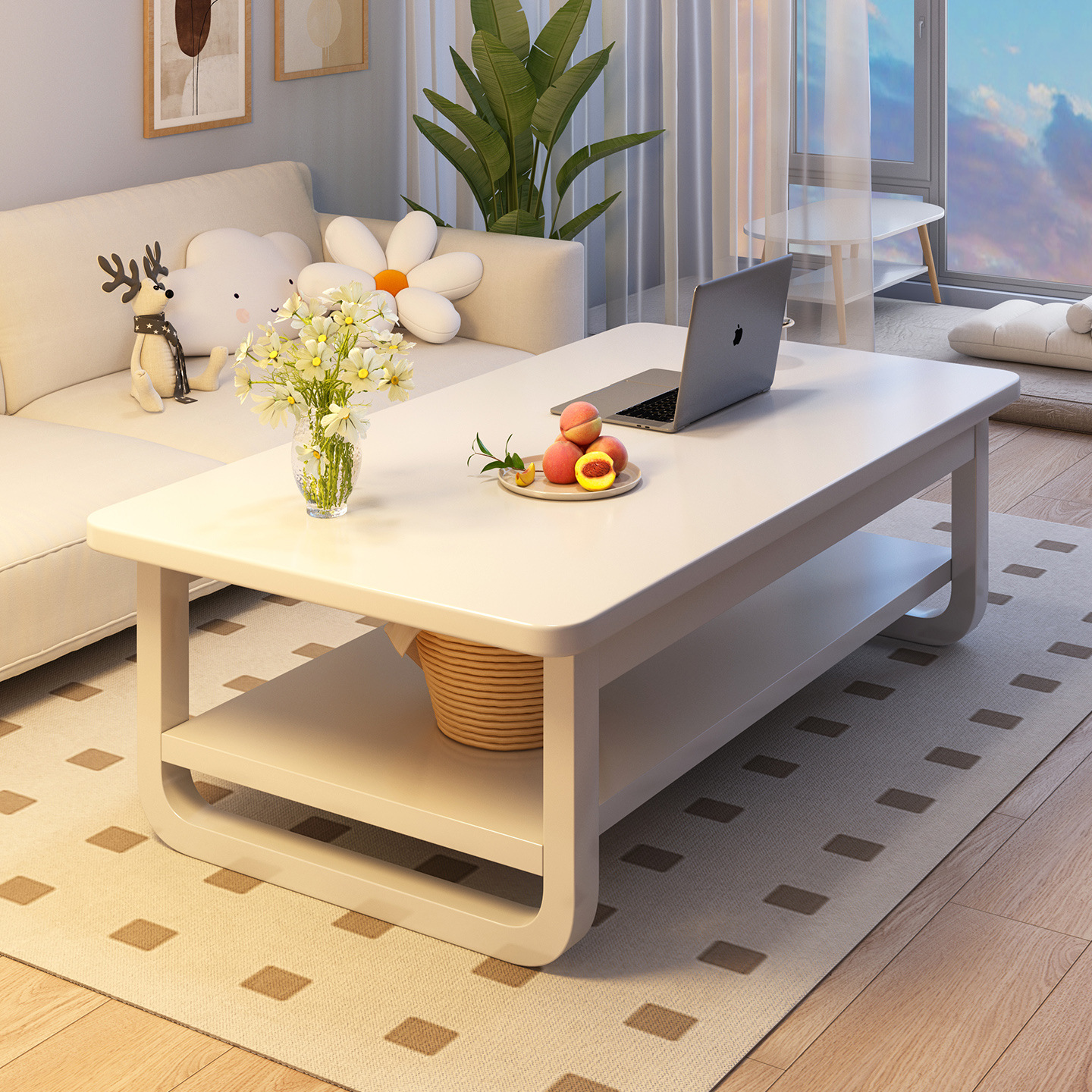 Mesa de té sala de estar estante pequeño tipo casa doble mesa pequeña mesa casera sofá mesa de té simple almacenamiento armario armario de almacenamiento