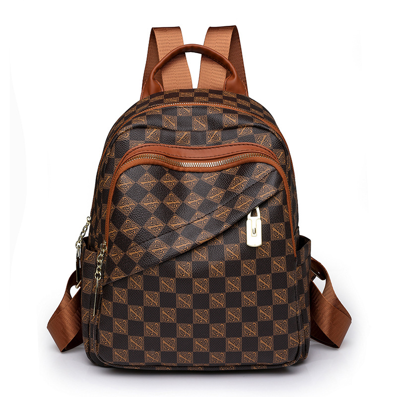 Amazon nueva mochila casual de cuero suave para mujer moda retro de gran capacidad contraste color mochila de viaje mochila escolar marea