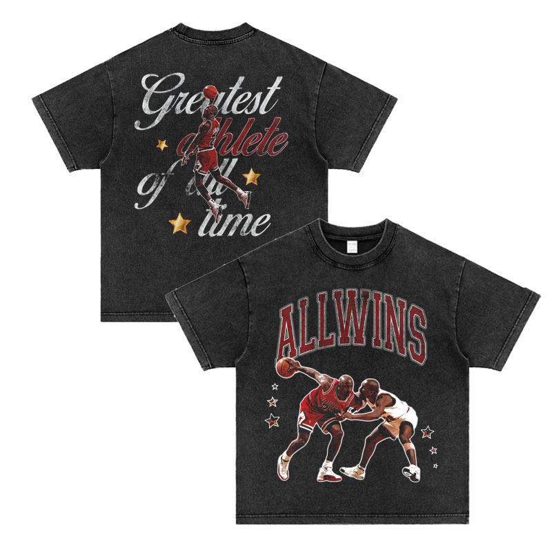 200g fabric cotton t European code original tide brand basketball god MJ old hooligan printed short sleeve Vinta