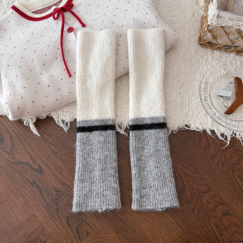 Scaldamuscoli Bootshang Calzini in maglia di cotone a contrasto di colore Calzini in lana da donna Scaldamuscoli Maillard spessi e caldi in stile retrò per polpacci_voghion.com