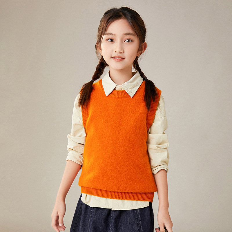 Children's knitted vest with a round collar