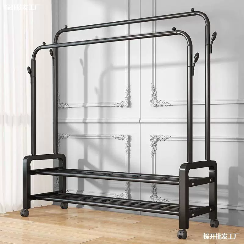 Вешалка для одежды от пола до пола для спальни дома простой вешалка для вешалки для одежды с двумя стержнями балконные полки для одежды в комнате