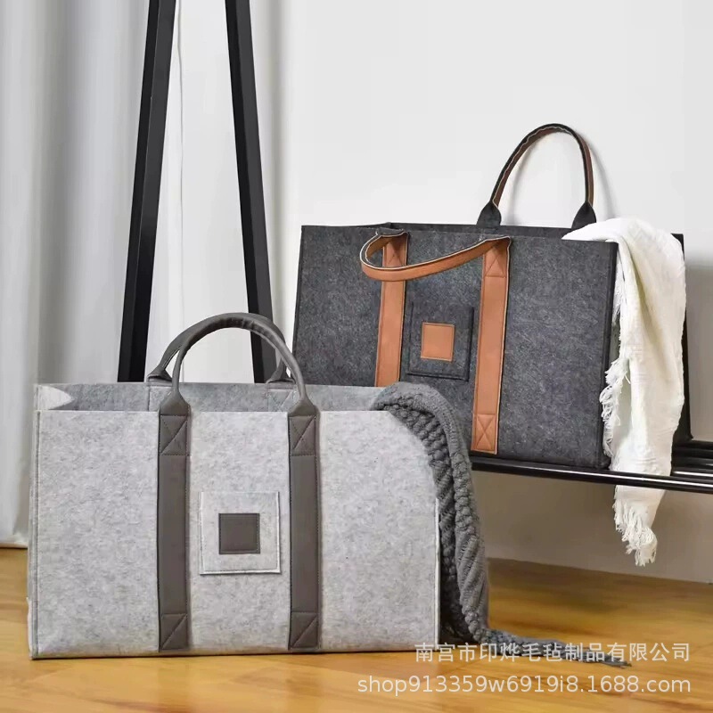 卸売フェルトハンドヘルドトートバッグシンプルなデザイン旅行ショッピングバッグ通勤ファッション大容量薪収納袋|undefined