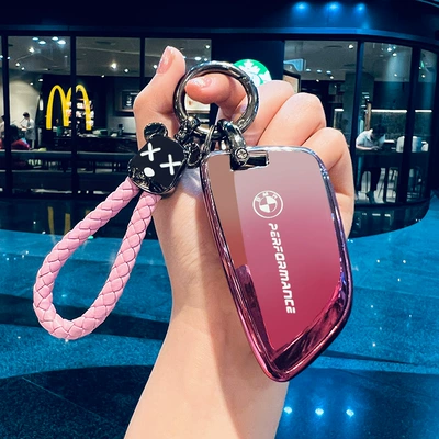 x3x1 men's and women's i3 three 325li Car key bag - style-b-gradient-pink-key-cover-bear-ring-braided-rope
