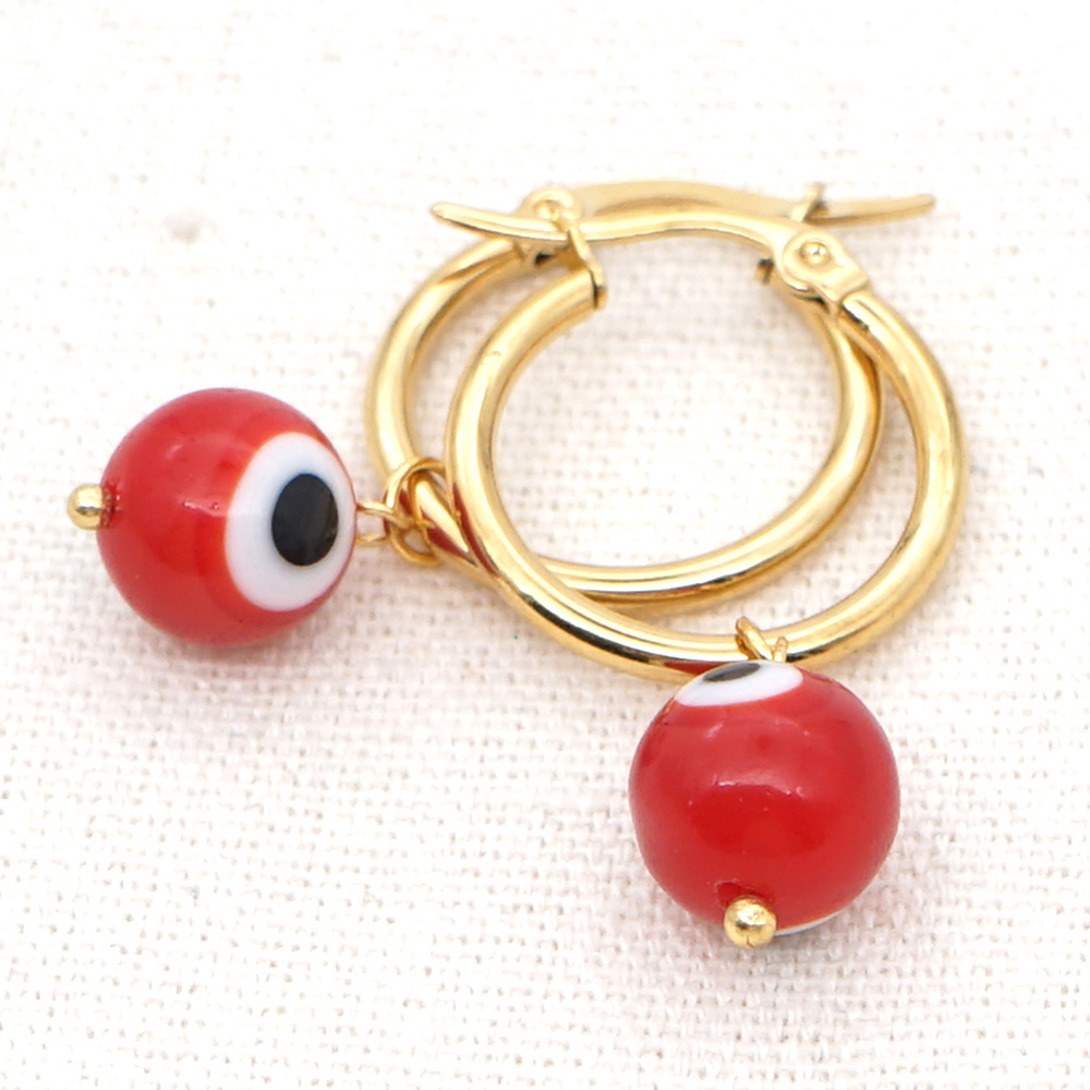 Bohemia Turkish Glass Eye Beads Large Hoop Earrings display picture 5