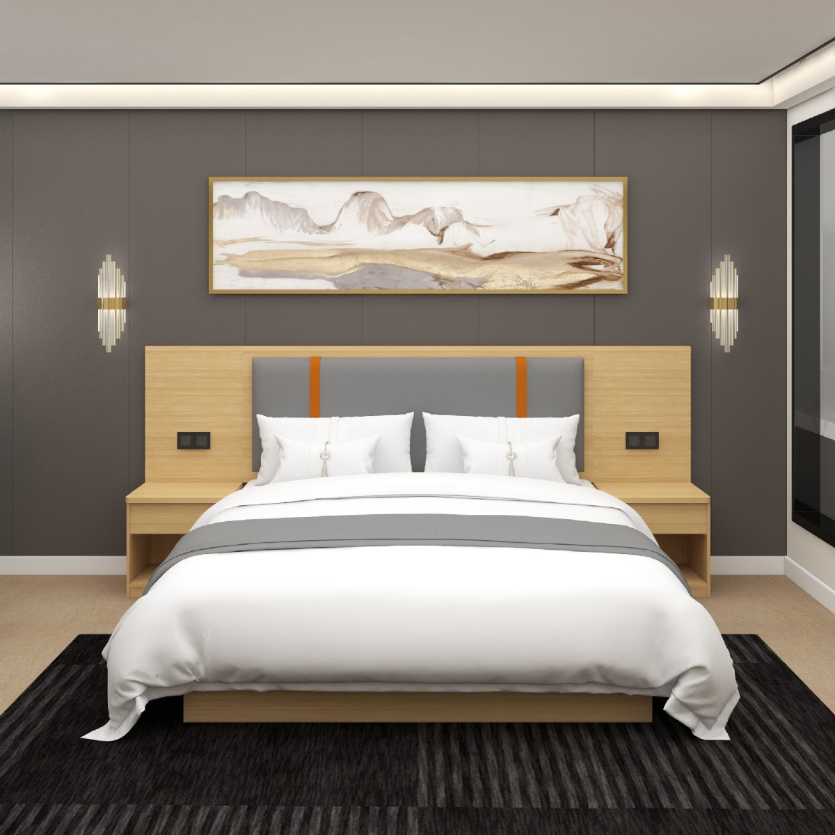 Muebles de hotel habitación estándar conjunto completo de habitaciones residenciales de hotel apartamento cama queen habitación doble cama especial de hotel cama de hotel