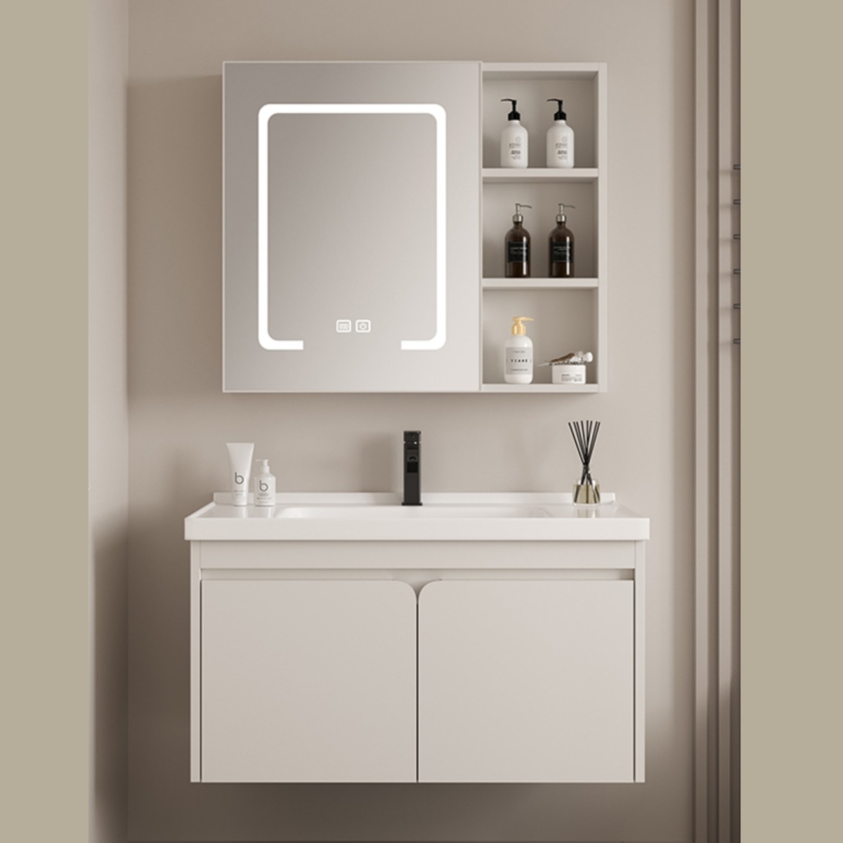 Baño de acero inoxidable tipo pared gabinete de baño combinado integral cerámica lavabo de roca lavabo de mano lavabo de cara lavabo espejo gabinete