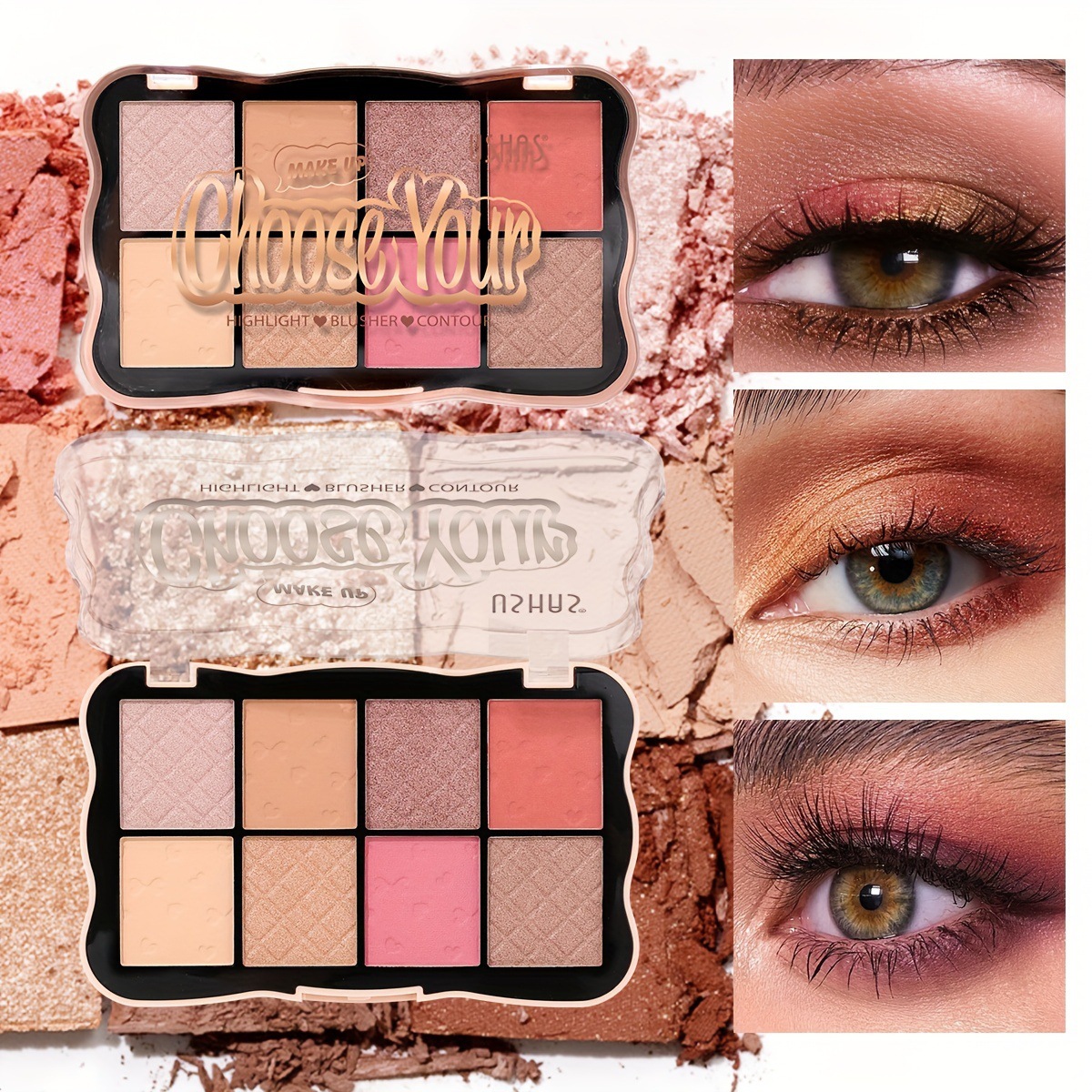 USHAS Europa y los Estados Unidos en stock transfronterizo de ocho colores, polvo fino y brillante, perla brillante, sombra de ojos UF005B