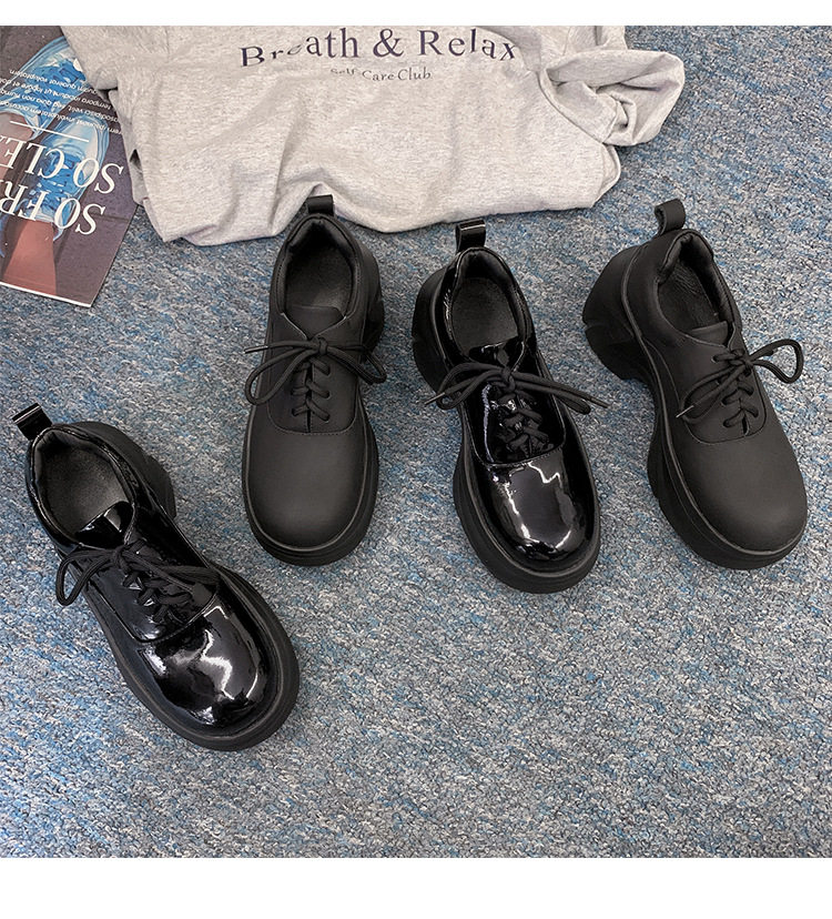 Giày lười nữ đế xuồng Yichuan tăng chiều cao 9 cm, phong cách platform mũi to — đen (da sáng chế), Màu đen (da bò mờ) chi tiết 26