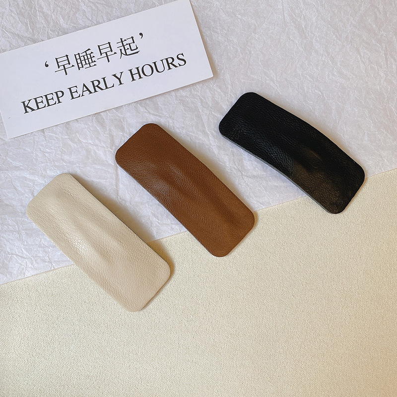 Fashion Solid Color Pu Leather Hair Clip1