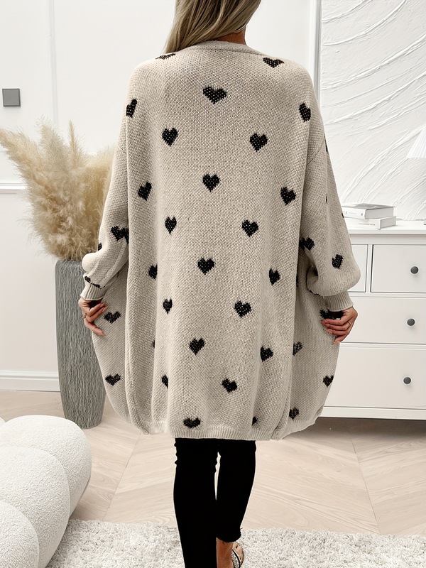 Cozy Heart Pattern Knitted Cardigan Soft Casual Long针织开衫|undefined