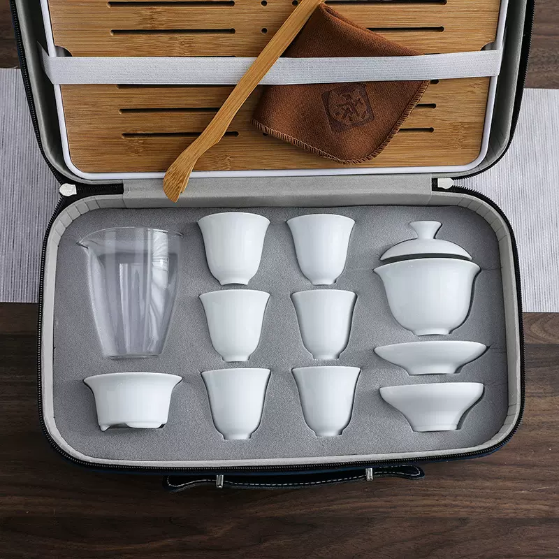 旅行茶具套装家用茶盘白瓷盖碗功夫茶杯茶艺培训茶具用品中秋送礼