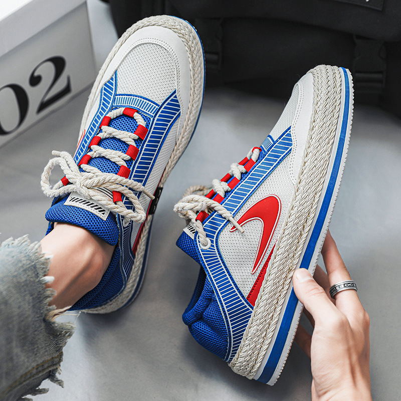 Scarpe da uomo autunnali Nuove scarpe sportive in mesh Un pedale Scarpe da marea intrecciate in paglia a doppio scopo con fondo spesso Scarpe casual da studente traspiranti da uomo_voghion.com