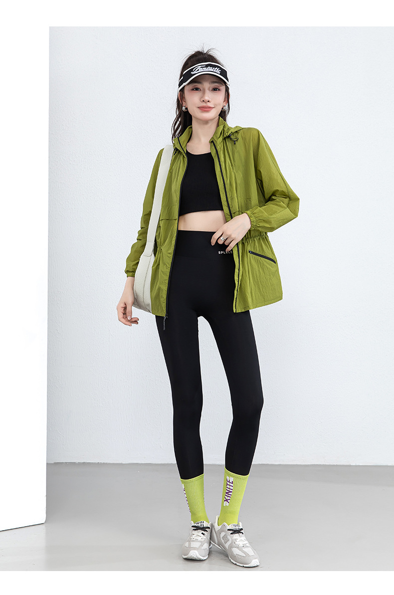 Áo chống nắng nữ dáng dài có mũ, chất liệu nylon mỏng nhẹ thoáng khí — Màu xanh lá cây chi tiết 21