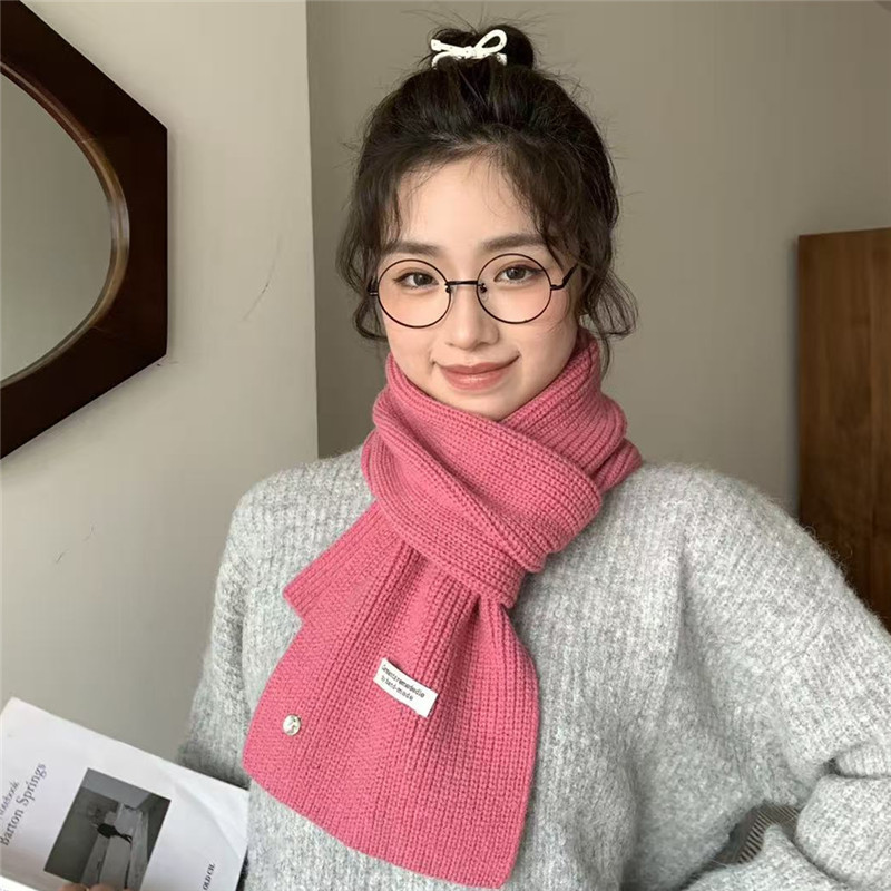 韩系仿羊毛针织毛线围巾女秋冬氛围感显白加厚保暖纯色围脖情侣款|undefined