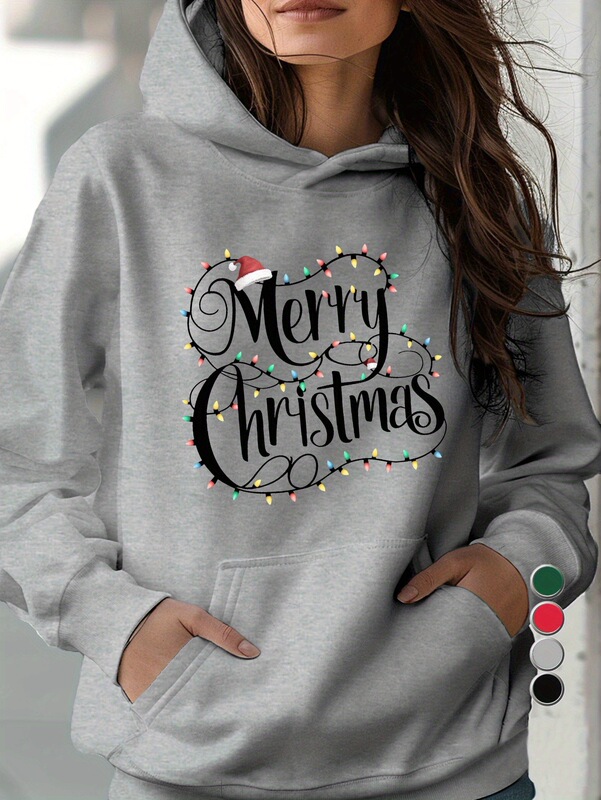Women's Christmas Light Hoodie with "Merry Christmas" and Flashing Lights -