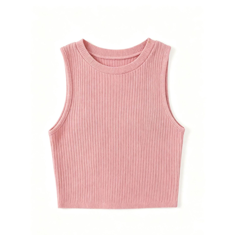 2026 Summer New European and American Cross-Border Style Simulated Neck Ribbed Knit Vest