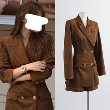 [陆续出]杨幂ranran同款麂皮绒套装老钱风西装外套+短裤两件套女