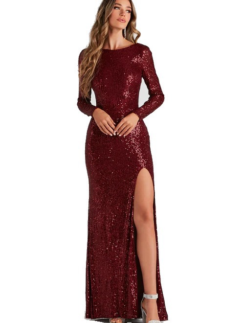 Transfronterizo europeo y americano nuevo lentejuelas hendidura sexy manga larga lentejuelas vestido de noche