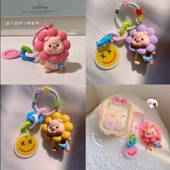 人気ins超萌え太陽花豚かわいいシンプルなネット赤清新キーホルダーかばんストラップ車キーホルダーシリコン