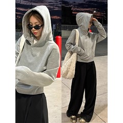 秋の女性用ショートショルダースウェットシャツ、フード付き、高級、小柄な女性用、イモグレイトップ、2025新しいスタイル