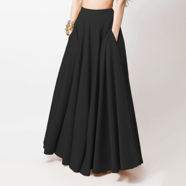 Skirt Dresses Type Polyester Fabric Type Mid Waist Waist Line Spring Autumn Fashion Solid Color Polyester Maxi Long Dress Skirts