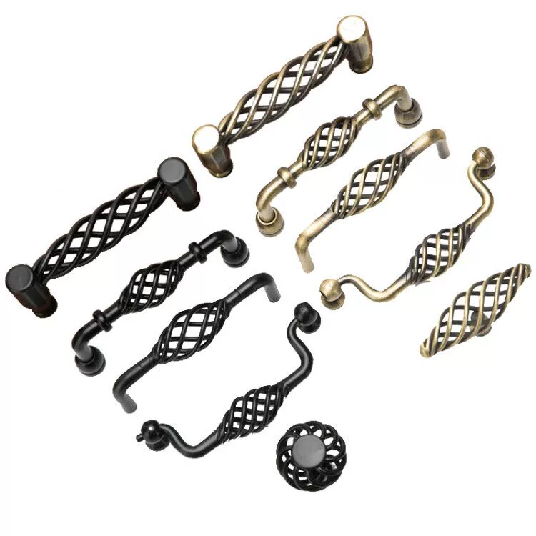 Зеленая медная клетка для птиц? Pulling European Classical Cabinet Wardrobe Door Retro Pastoral Nets -shaped drawer Pulling Hand