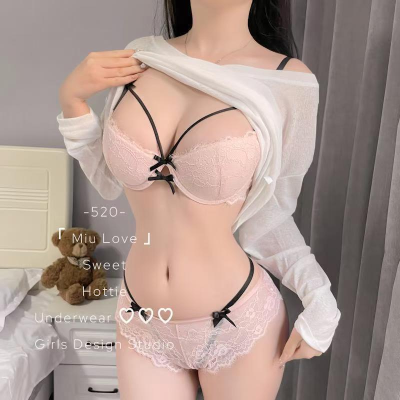 French Romantic Bow Bra suit Pure Girl Sexy Underwear with Steel Ring Upper Bra Comfortable Breathable Bra