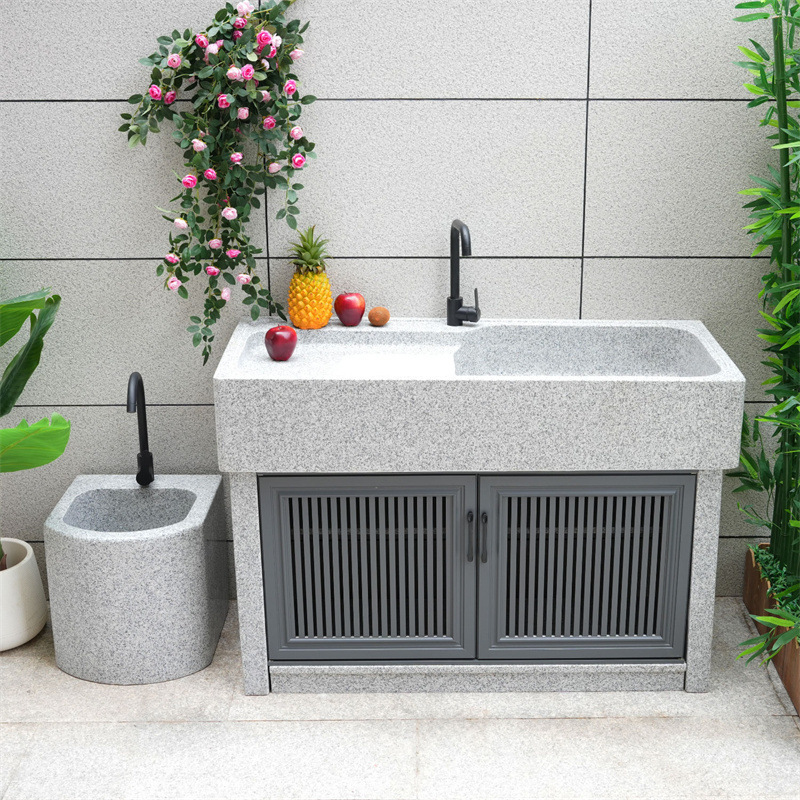 Natural Marble Laundry Sink with Washboard Table Stone Sink Outdoor Courtyard Laundry Basin Outdoor Stone Sink