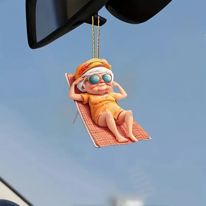 Caricatura creativa nueva vieja mochila acrílica colgante de automóvil transfronterizo espejo retrovisor plano colgante image 4