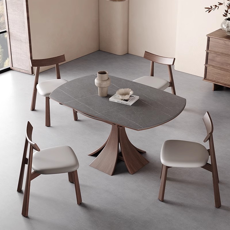 Silla de mesa de comedor plegable de madera maciza de estilo antiguo 2024 nueva celebridad de Internet familia apartamento pequeño tablero de roca retráctil mesa redonda variable