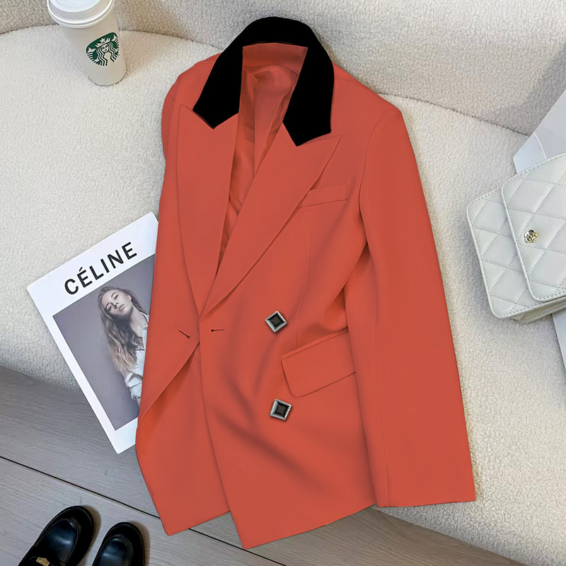 Black Collar Suit Jacket Women's 2025 Spring and Autumn New Korean Style Design Sense Niche This Year Popular Temperament Slimming Western Black Collar Suit Jacket Women's 2025 Spring and Autumn New Korean Style Design Sense Niche This Year Popular Temperament Slimming Western