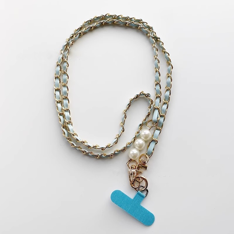 Cuerdas de teléfono móvil perlas de viento de perla larga cadena de pick-up colgante de cuero de metal colgante de bolsos