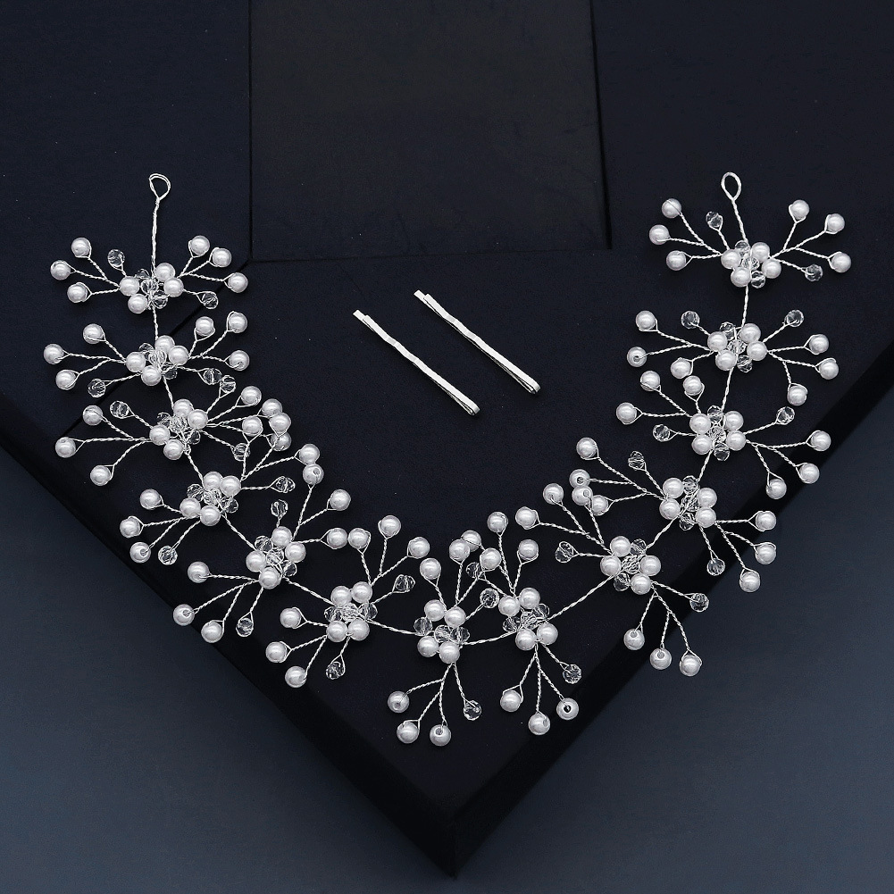 Korean pearl handmade crystal woven bridal headwear