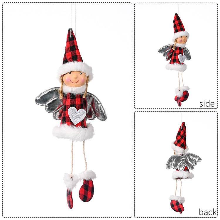 Wholesale Christmas Checkered Cloth Wings Heart Girl Pendant Decoration Nihaojewelry display picture 1