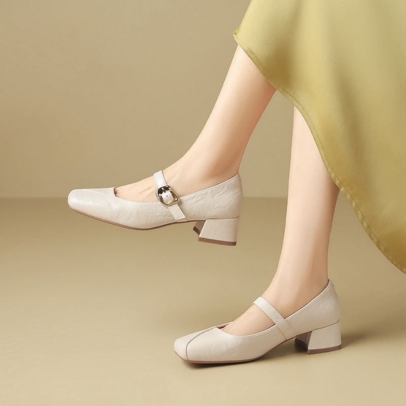 Giày đơn nữ mũi nhọn cổ điển phong cách Hepburn, gót vuông ổn định — JF390 màu đen