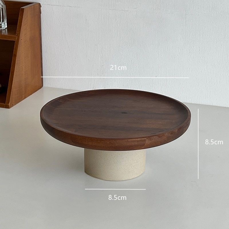 Paleta de fruta de pie alto de cerámica de madera de amor retro, mesa de centro de sala de estar para el hogar, bandeja de madera, bandeja de almacenamiento de bocadillos de pastel de corazón de pastelería