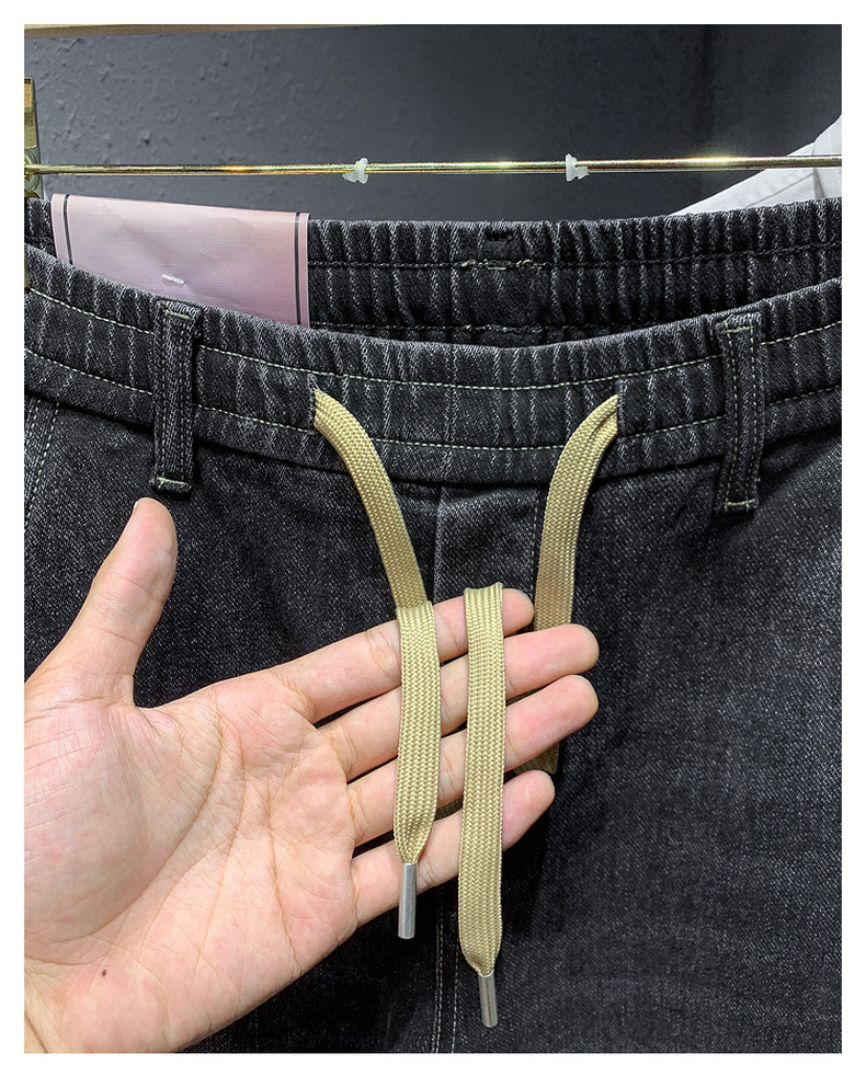 Trendy brand hot selling jeans for men in spring autumn  2024, blue and gray drawstring slim fit small leg pants, men's_senzul.com