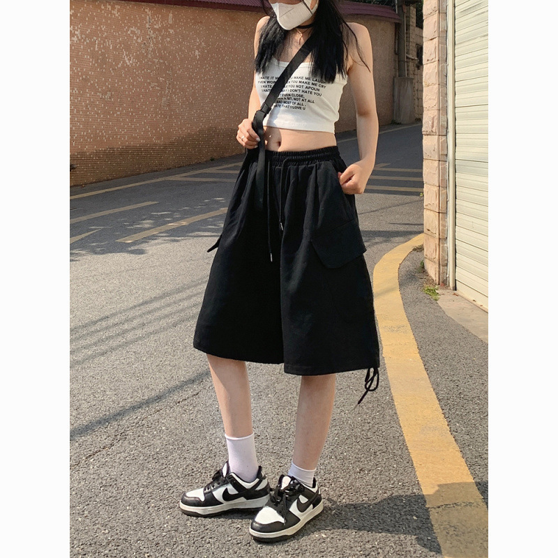 American-Style Personalized Cargo Shorts for Men and Women, Summer Trendy Japanese-Style Large Pocket Casual Sports Wide-Leg Knee-Length Shorts