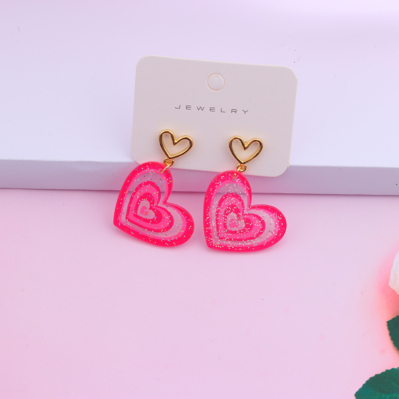 1 Pair Sweet Heart Shape Arylic Hollow Out Valentine's Day Women's Earrings display picture 5