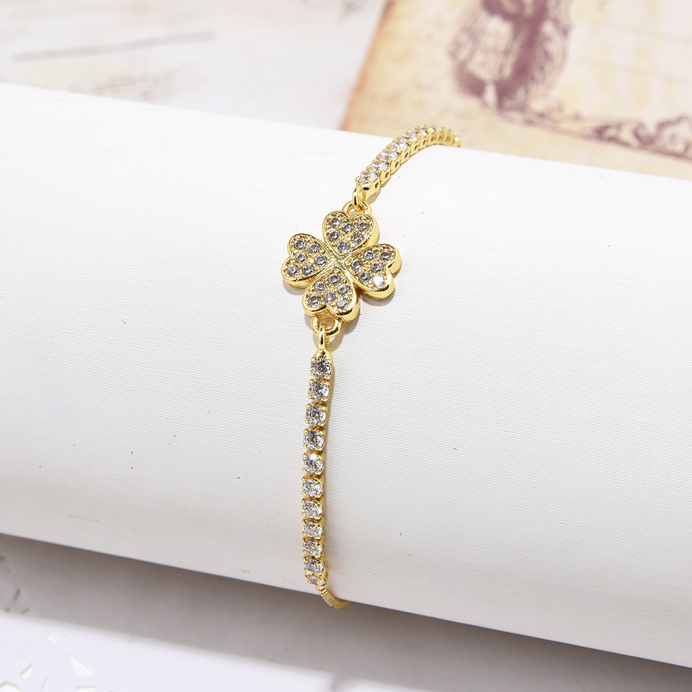 Plating, Inlay Design 1 Piece Simple Style Leaf Copper Plating Inlay Zircon Bracelets