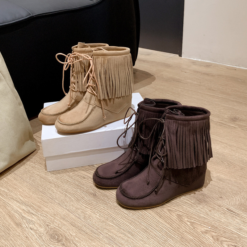 Retro Fashion Boots for Women, New Winter Style, Brown Melard Boots, Tassel Casual Women's Boots