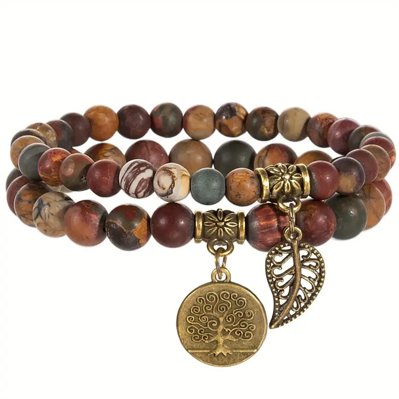 Estilo Vintage Estilo Étnico Hoja Árbol Ágata Tejido De Punto Pulsera display picture 7