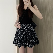 黑色碎花半身裙女秋季新款蛋糕裙胖mm半裙小个子a字裙子雪纺短裙