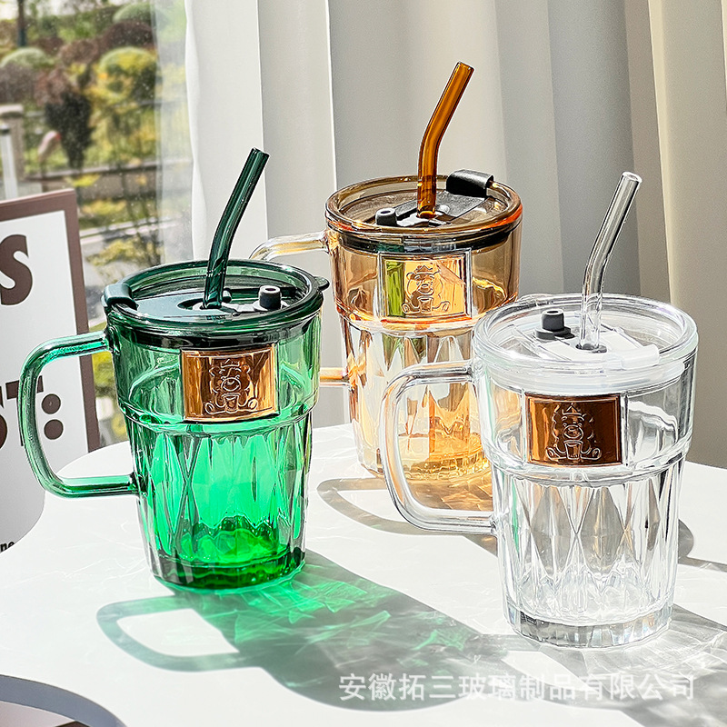 High-Quality Ins Juice Milk Cup, European-Style Home Diamond Cup, Colorful Glass, Thickened Lead-Free Straw Cup